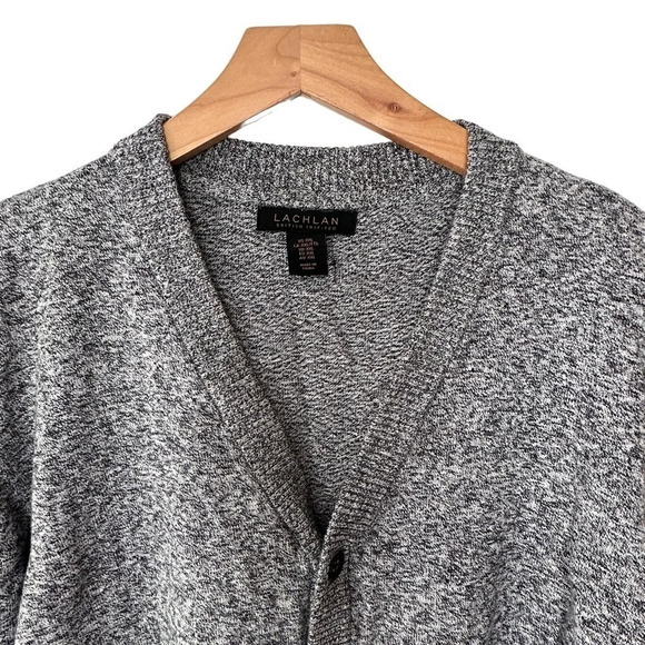 Lachlan British XXL black marbled Grandpa button down cardigan sweater - Picture 2 of 6